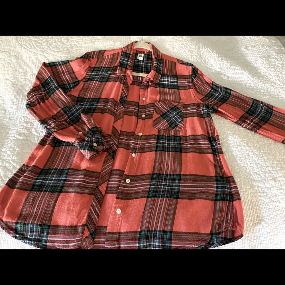 red plaid flannel button down from the GAP